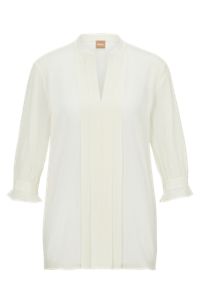 Блузка стандартного кроя из чистого шелка со складками спереди , Белый