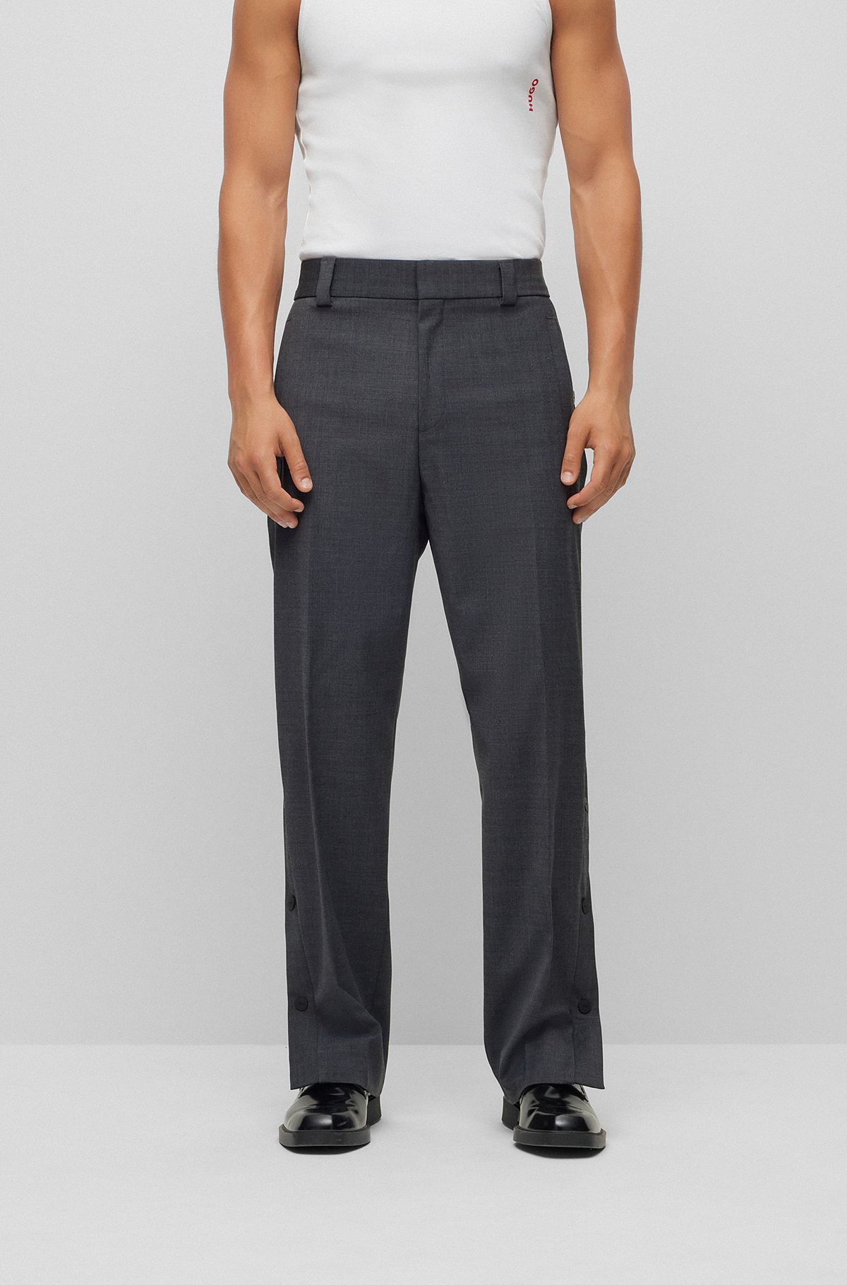 Slim-fit trousers with press-stud side seams, Dark Grey