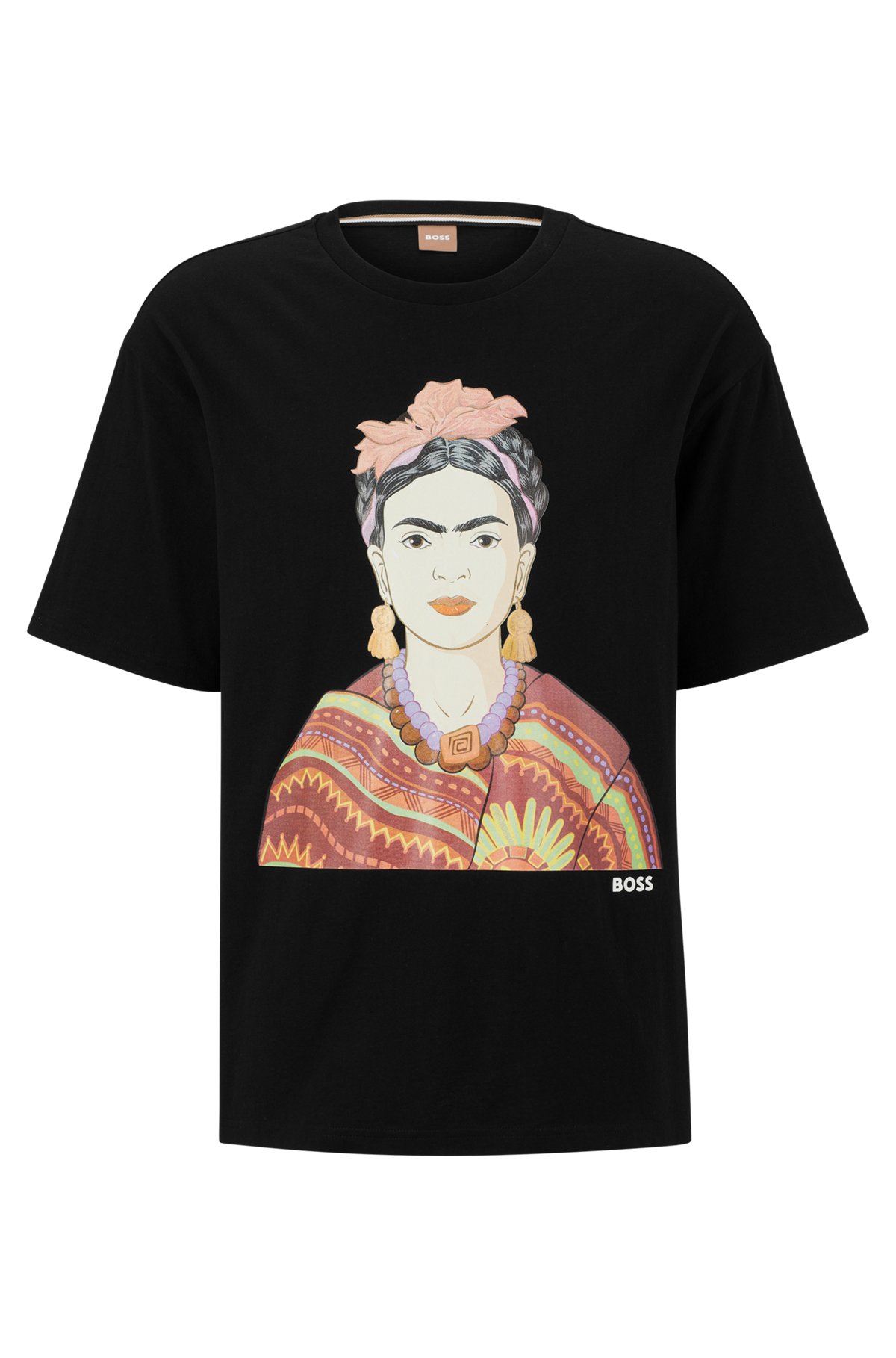 Relaxed-fit organic-cotton T-shirt with Frida Kahlo graphic, Black