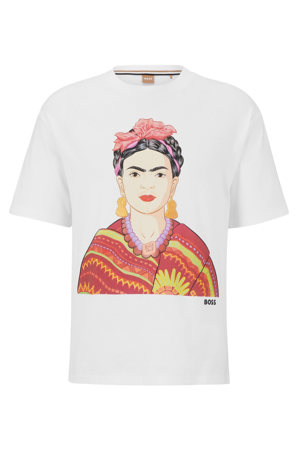 Relaxed-fit organic-cotton T-shirt with Frida Kahlo graphic, White