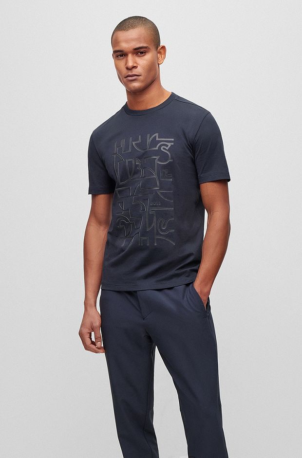 Cotton-jersey T-shirt with seasonal graphic print, Dark Blue