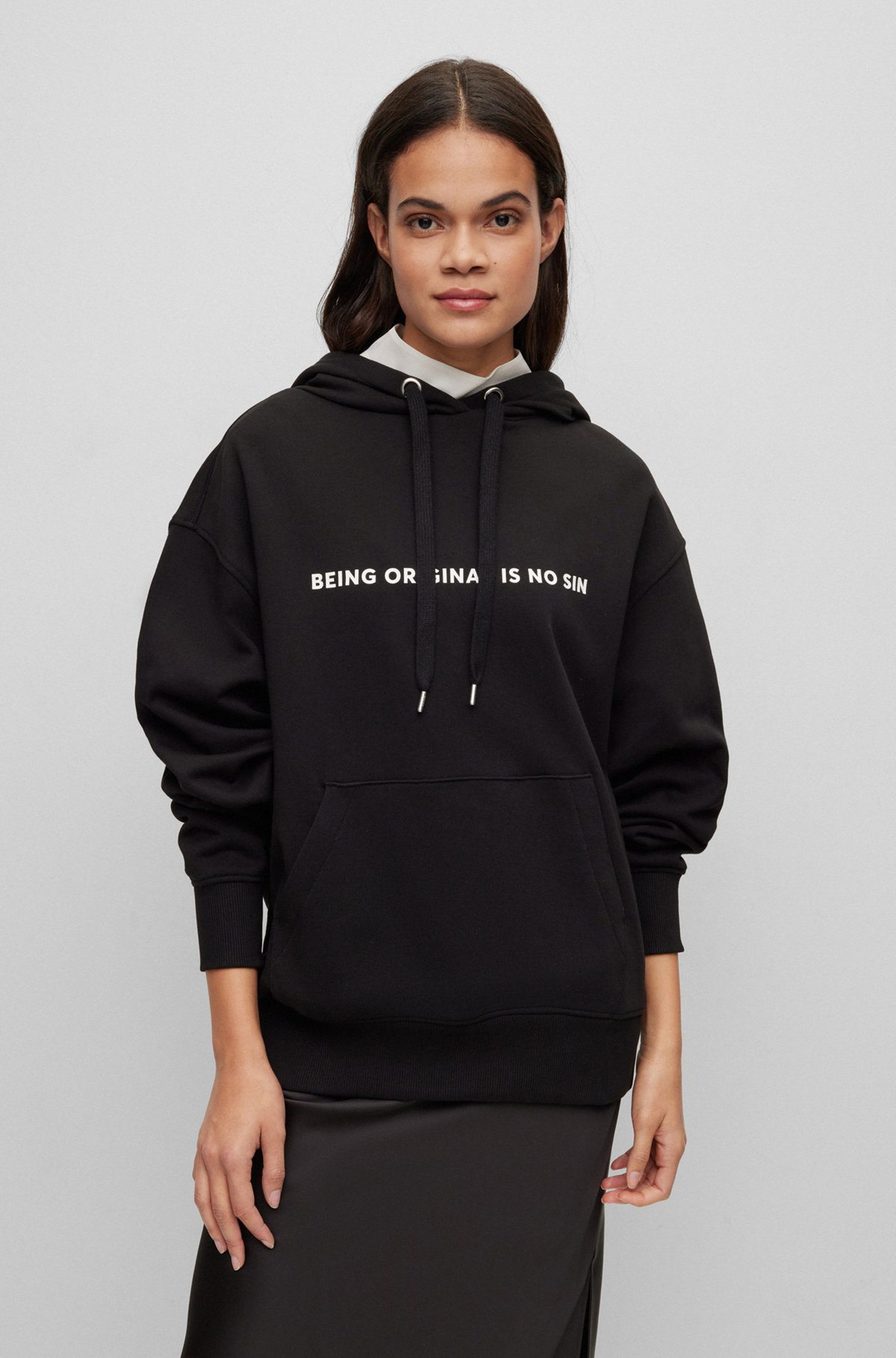 Relaxed-fit cotton-terry hoodie with Frida Kahlo graphic, Black