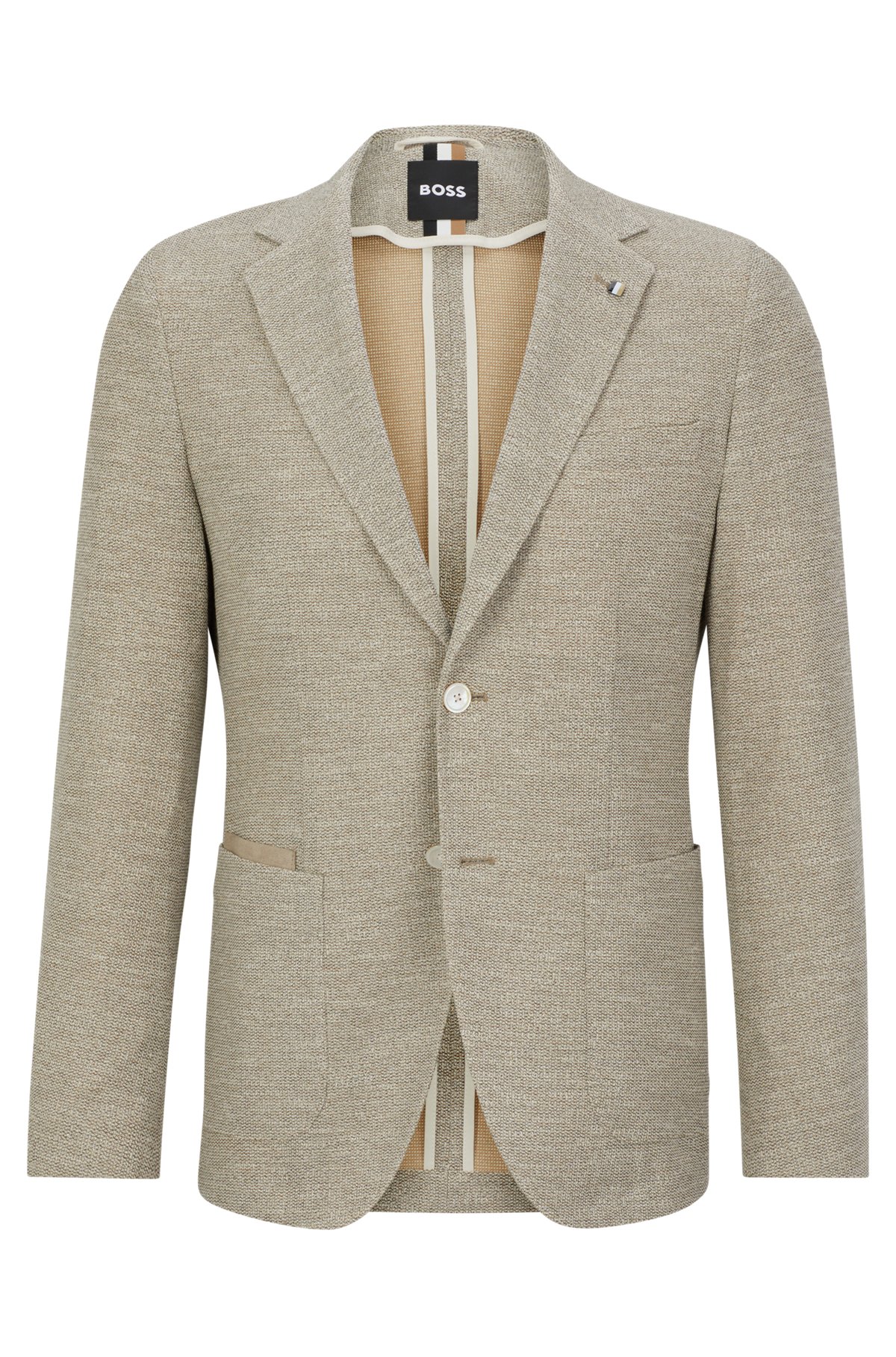 Regular-fit jacket in micro-patterned cloth, Light Beige