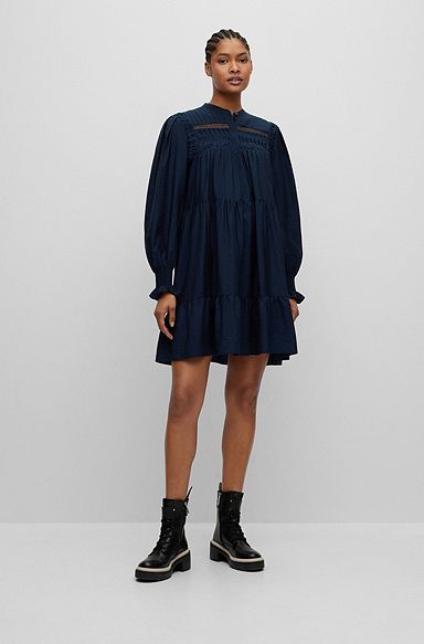 Tunic dress with pintuck and lace details, Dark Blue