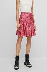 Flounce-hem mini skirt with floral print, Pink