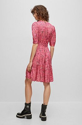 BOSS - Regular-Fit Kleid mit Puffärmeln und Blumen-Print