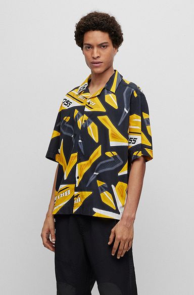 Relaxed-fit shirt in printed cotton poplin, Patterned
