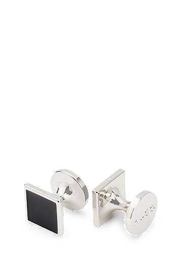 Square cufflinks with enamel core and logo, Hugo boss