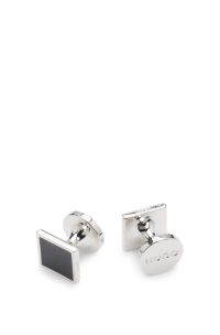 Square cufflinks with enamel core and logo, Black