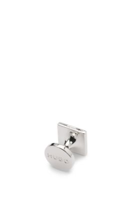 Square cufflinks with enamel core and logo, Black