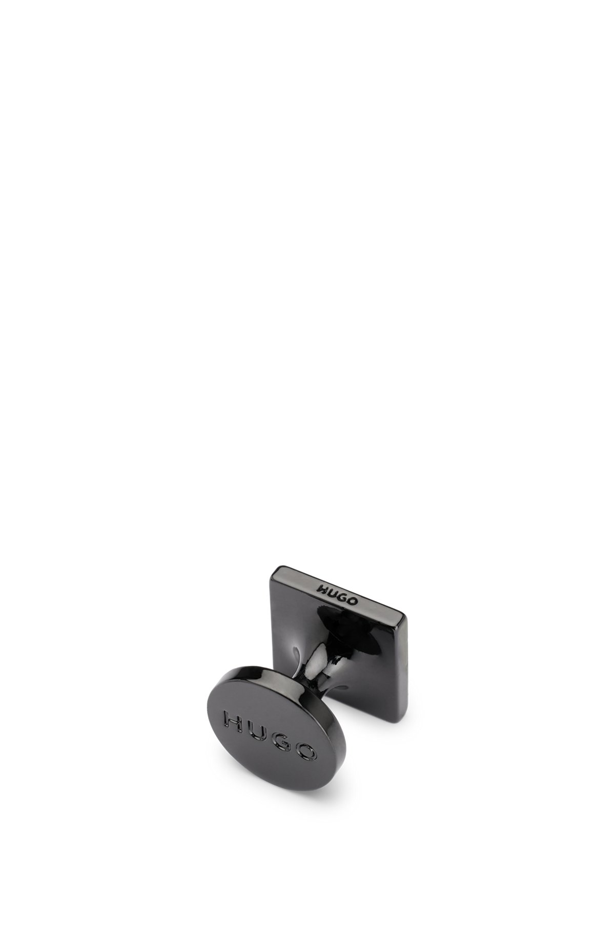 Square cufflinks with enamel core and logo, Black