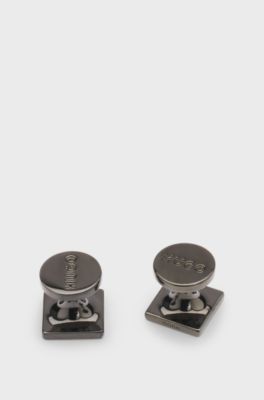 Square cufflinks with enamel core and logo, Black