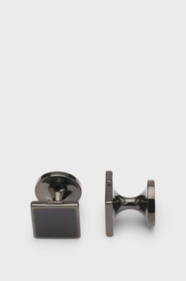 Square cufflinks with enamel core and logo, Black