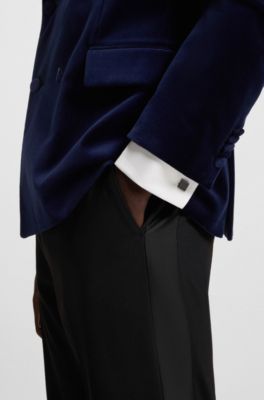 Vierkante manchetknopen met kern van email en logo, Zwart