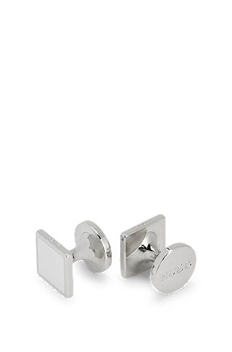 Square cufflinks with enamel core and logo, White