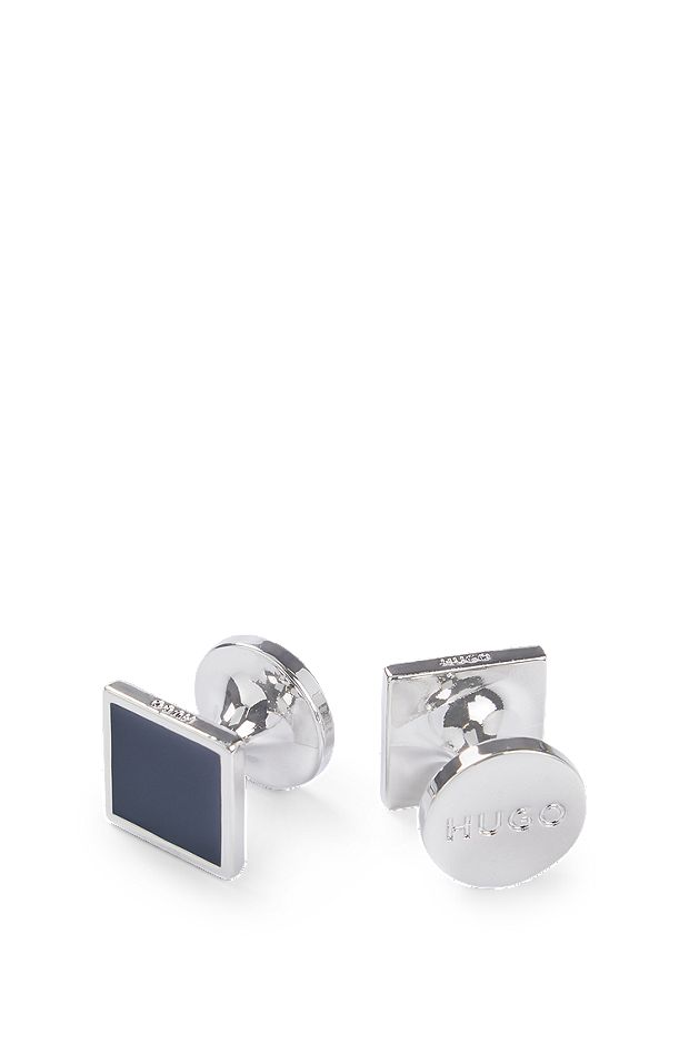 Square cufflinks with enamel core and logo, Dark Blue