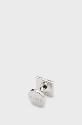 Square cufflinks with enamel core and logo, Dark Blue