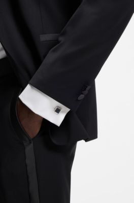 Square cufflinks with enamel core and logo, Dark Blue