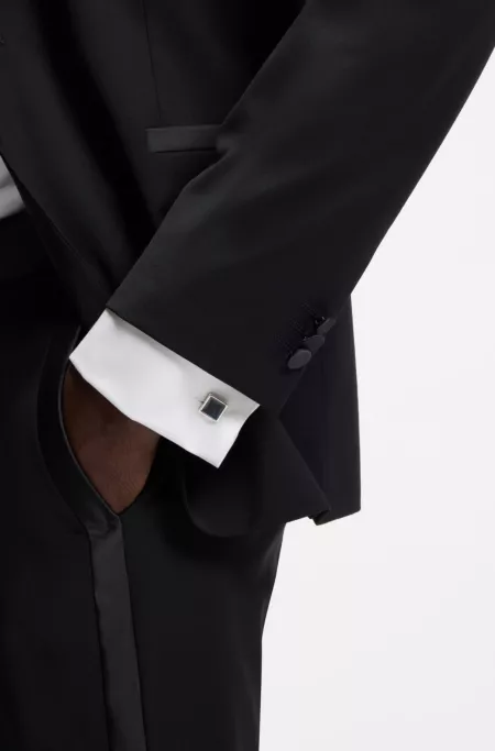 Boutons de manchette carrés avec insert en émail et logo