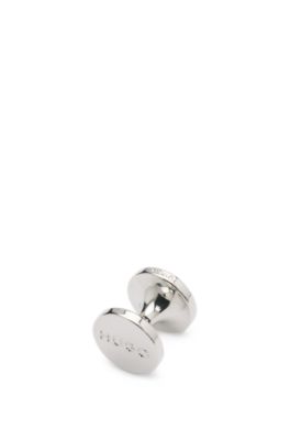 Round cufflinks with enamel core and logo, Black