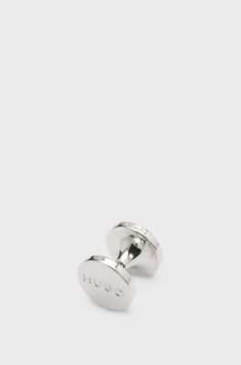 Round cufflinks with enamel core and logo, Black