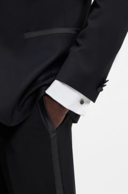 Round cufflinks with enamel core and logo, Black