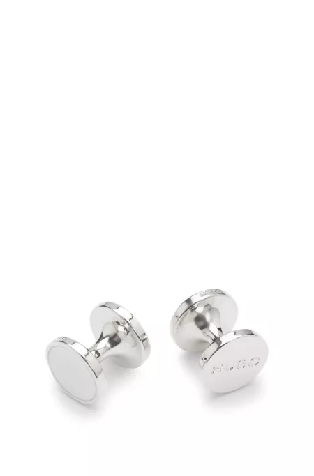 Round cufflinks with enamel core and logo