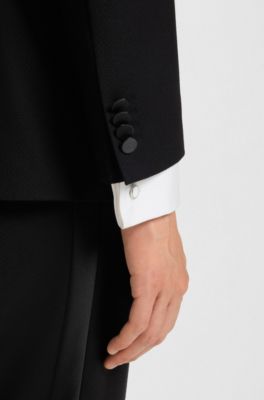 Round cufflinks with enamel core and logo, White