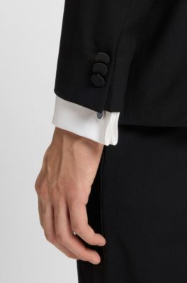 Round cufflinks with enamel core and logo, Dark Blue