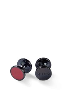 Round cufflinks with enamel core and logo, Dark Red