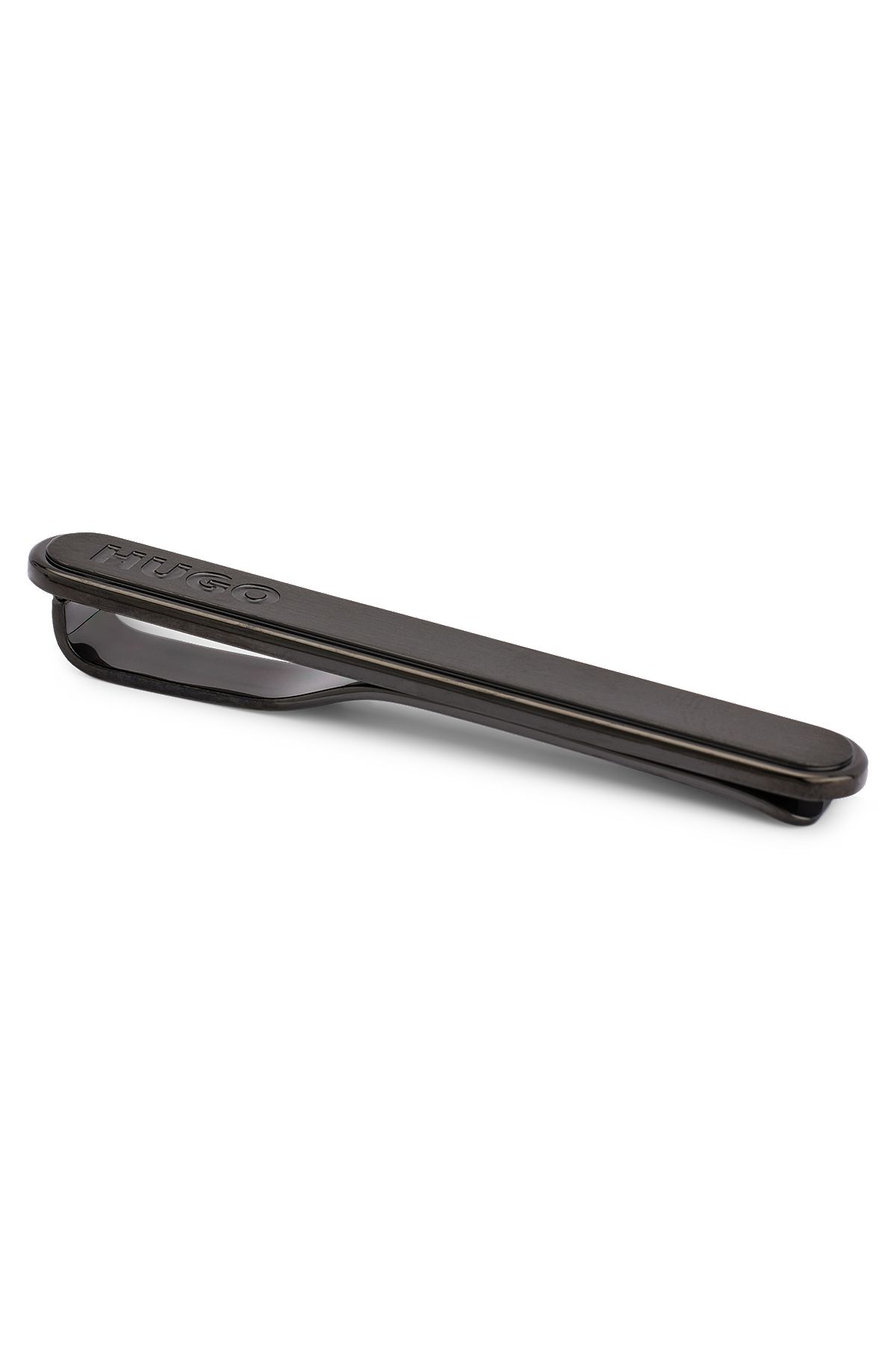 Oval-shaped tie clip with engraved logo, Black