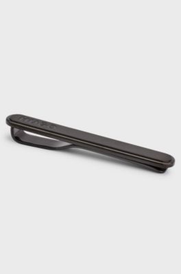 Fermacravatta ovale con logo inciso, Nero