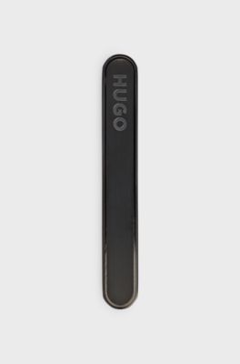 Oval-shaped tie clip with engraved logo, Black