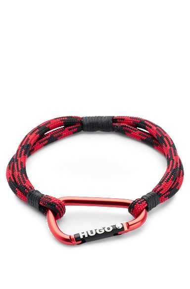 Bracelet style corde de randonnée avec fermoir mousqueton logoté, Rouge sombre