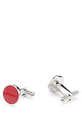 Round cufflinks with logo-engraved enamel inserts, Red
