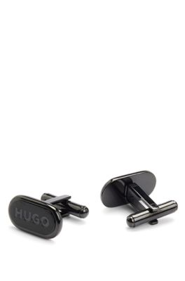 Oval-shaped cufflinks with engraved logos, Black