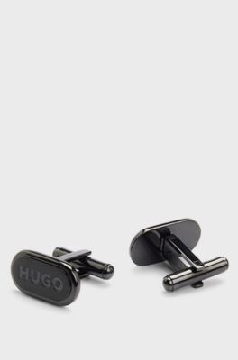 Oval-shaped cufflinks with engraved logos, Black