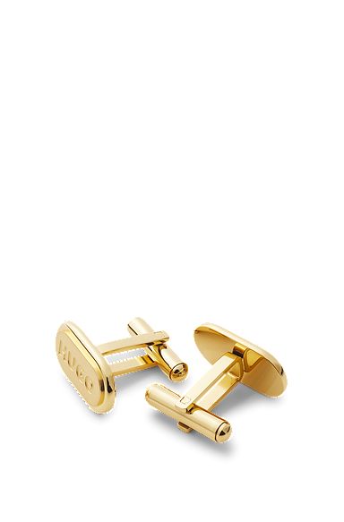 Oval-shaped cufflinks with engraved logos, Gold
