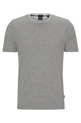 Shop Hugo Boss Slim-fit T-shirt In Structured Cotton With Double Collar In Silver