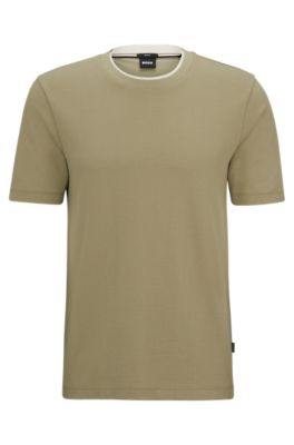 Hugo Boss Slim-fit T-shirt In Structured Cotton With Double Collar In Light Green
