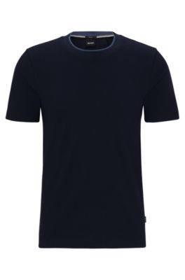 HUGO BOSS SLIM-FIT T-SHIRT IN STRUCTURED COTTON WITH DOUBLE COLLAR