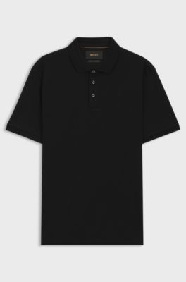 Mercerised cotton polo shirt with stand-up collar, Black
