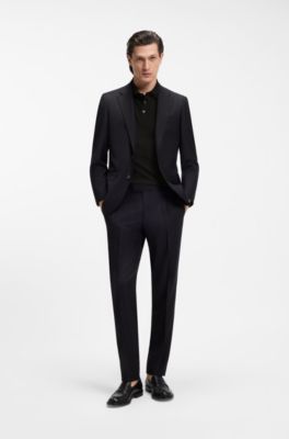 Mercerised cotton polo shirt with stand-up collar, Black