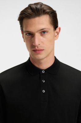 Regular-Fit Poloshirt aus merzerisierter italienischer Baumwolle, Schwarz