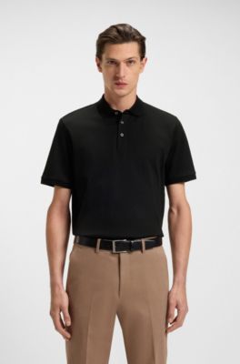 Regular-Fit Poloshirt aus merzerisierter italienischer Baumwolle, Schwarz