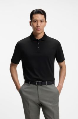 Polo Regular en coton italien merceris&eacute;, Noir