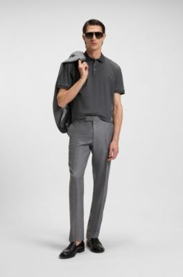 Mercerised cotton polo shirt with stand-up collar, Grey