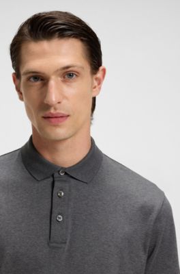 Mercerised cotton polo shirt with stand-up collar, Grey