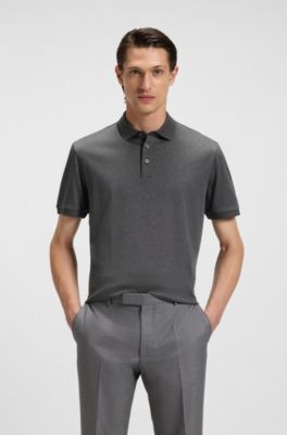 Mercerised cotton polo shirt with stand-up collar, Grey