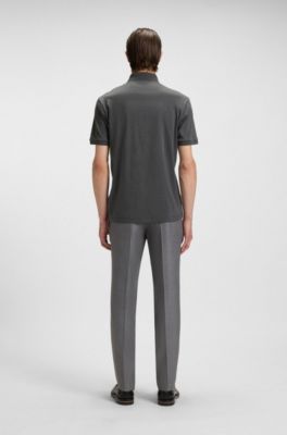 Mercerised cotton polo shirt with stand-up collar, Grey